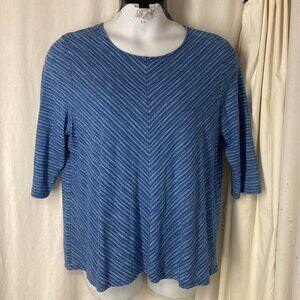 J.JILL Pure Jill Indigo LP L P Diagonal Stripe 3/4 Sleeve Top Tunic Petite